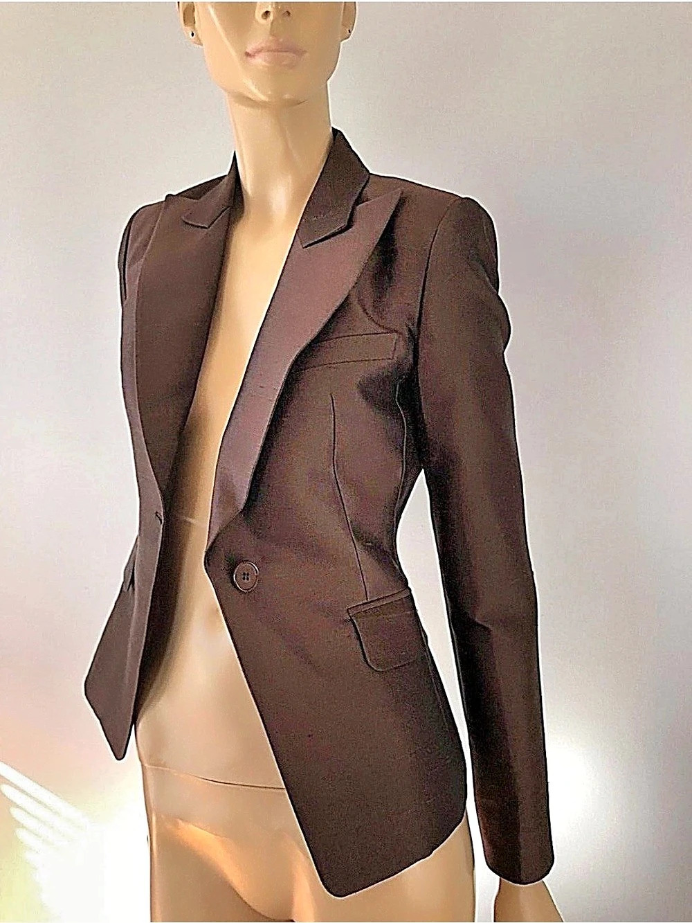 Michael Kors Collection Chocolate Brown Tailored Blazer Size 2 Like New - Picture 4 of 8